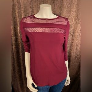 Carol Rose Top, size small, burgundy red top with glitter pattern inset, NWT